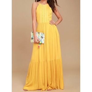 NWOT - Lulu's Embroidered Maxi Dress "For Life"